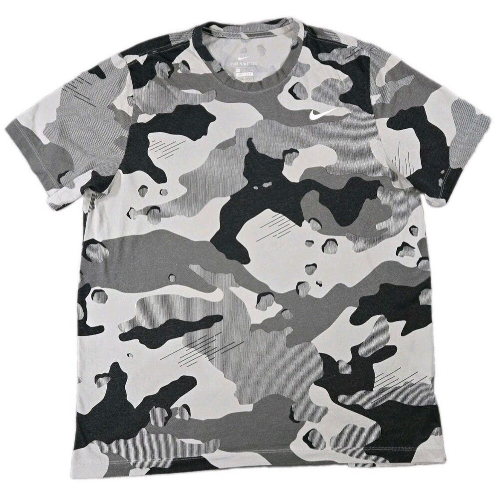 Mens Nike DriFIT Camo Camouflage All Over Print T Shirt Gray Black XL